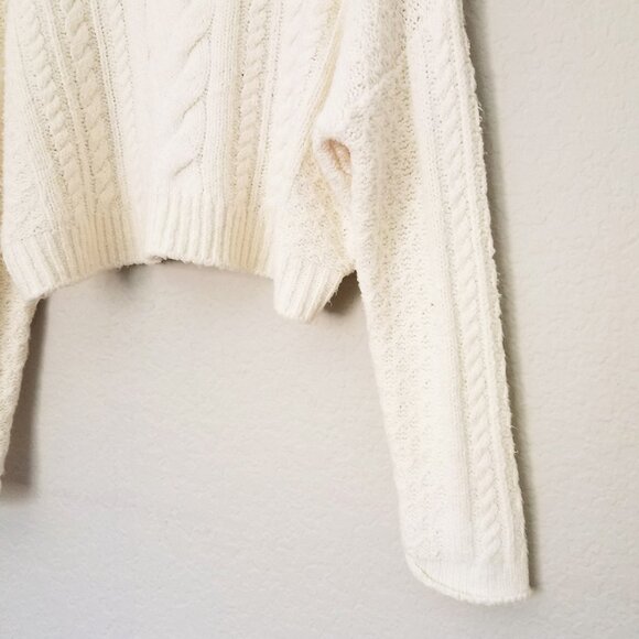 Anthropologie Pilcro Rolled Mock Neck Cable Knit Sweater Pullover, Ivory White S - Picture 14 of 16